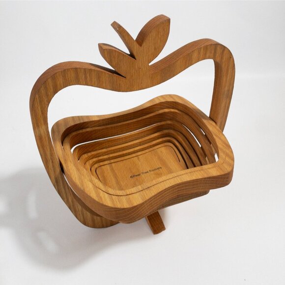 Handcrafted Wooden Collapsible Apple-Shaped Basket By Pear Tree Baskets - Picture 4 of 12